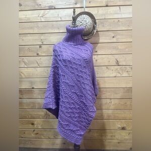 VTG J.M. Cooper Knitwear British Wool Cable Knit Turtleneck Poncho Cape Sweater
